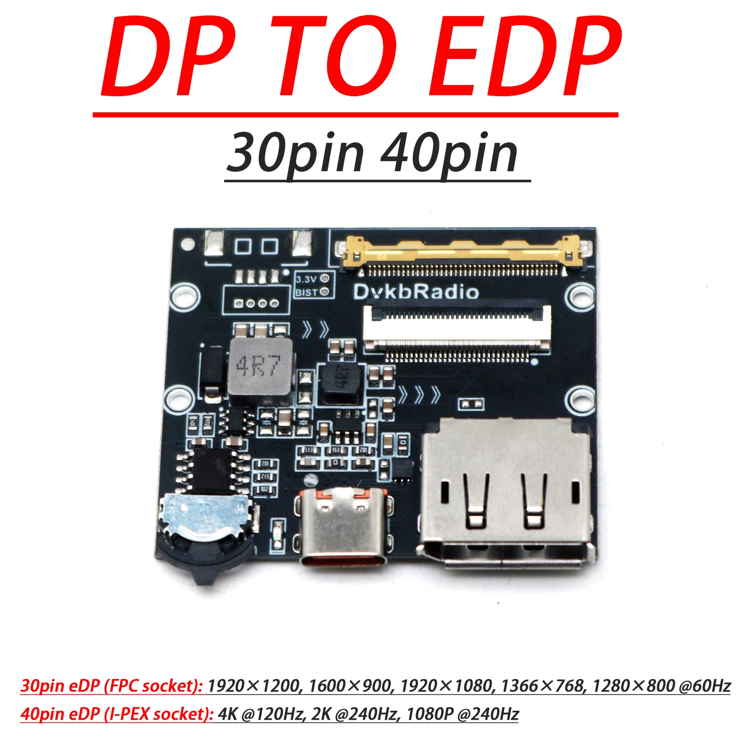 Placa Controladora EDP 2K 4K 30 pinos 40 pinos, Sinal DP para EDP para Projeção de Vídeo 2K 4K, Monitores Secundários Portáteis para Tela LCD de Laptop