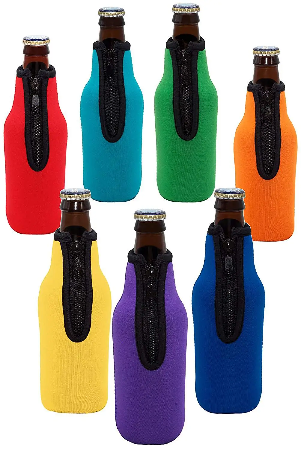 Garrafa de cerveja isolada manga capas com anel zíper, refrigerador para o verão, garrafa de água ao ar livre, 5 cores, 12 oz, 330 ml, 1pc