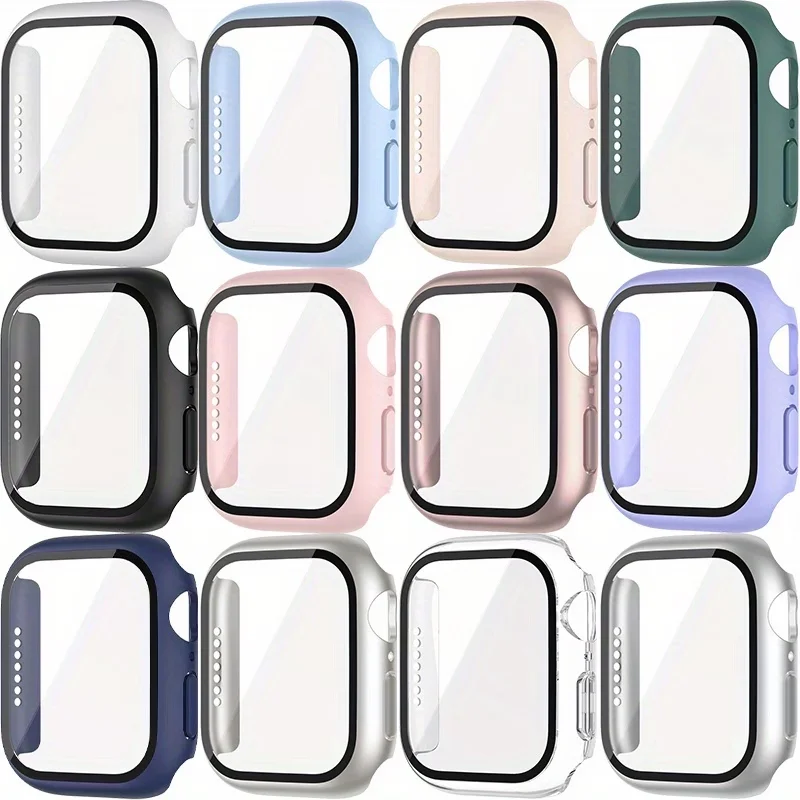 Vidro Temperado + Capa para Acessórios Apple Watch 44mm 41mm 45mm 40mm 42mm Protetor de Tela Capa para Apple Watch Série 9 4 5 6 SE 7 8