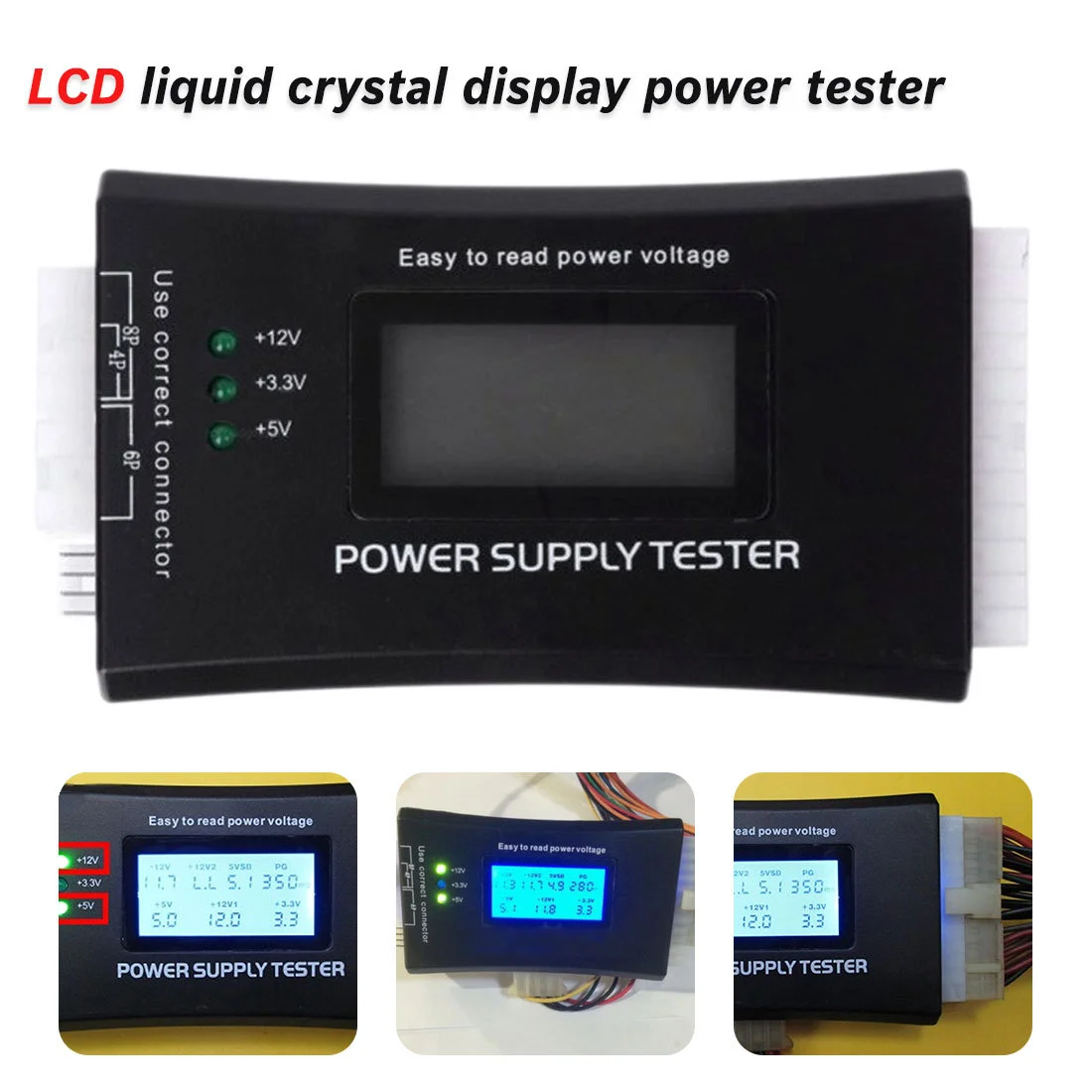 Display digital lcd pc computador 20/24 pinos lcd fonte de alimentação testador verificação atx fonte testador ferramenta diagnóstico medição energia