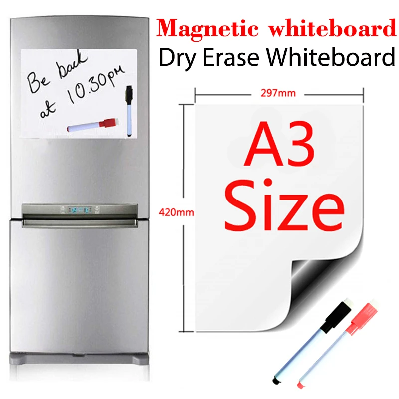 Quadro branco magnético tamanho a3, quadro branco apagável a seco, adesivos de geladeira para geladeira, planejador de cozinha, quadro de avisos