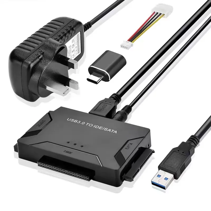 Adaptador SATA/IDE para USB 3.0, Conversor de Disco Rígido Universal para HDD/SSD IDE SATA de 2.5/3.5 Polegadas com Adaptador de Energia 12V 2A