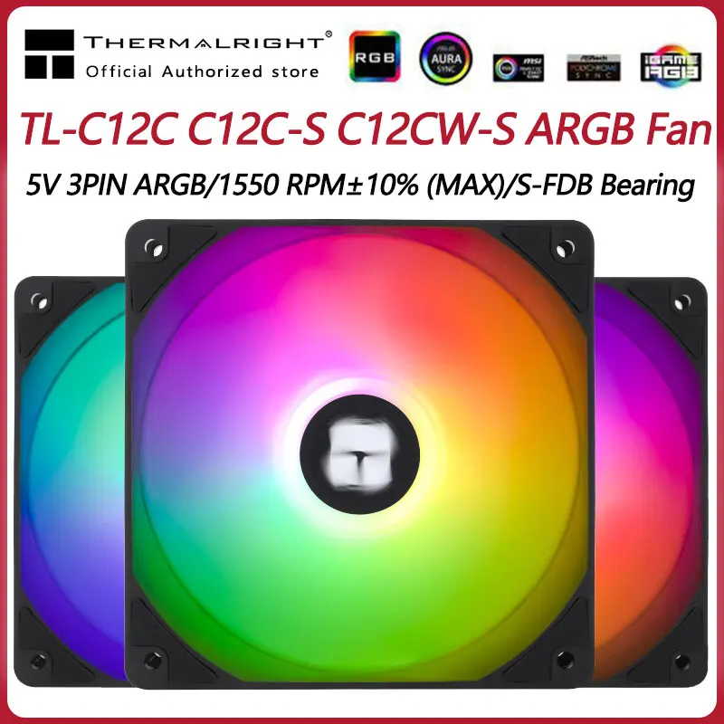 Thermalright TL-C12C 3 em 1 120mm ventilador de refrigeração 5v argb gamer ajustar velocidade cooler argb ajustável caso do computador ventilador