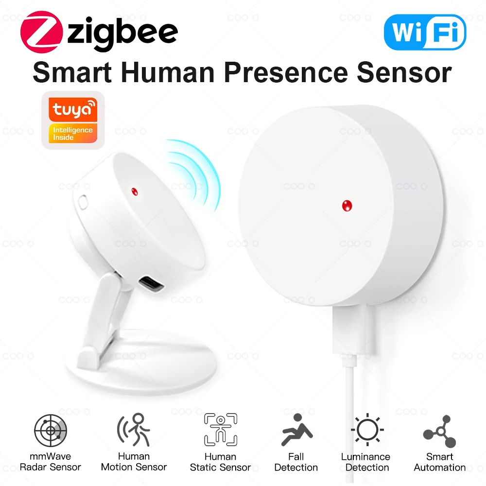 Tuya wifi/zigbee 24g sensor de presença humana inteligente corpo humano sensor pir detector de radar sensores de movimento de microondas automação residencial