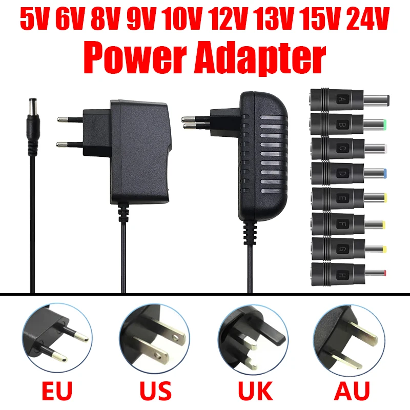 Fonte de alimentação 12v 24v ac 220v 110v para dc 5v 6v 8v 9v 12v 13v 15v 24v adaptador de fonte de alimentação transformador 220v 12v 24v com 8 peças de plugue