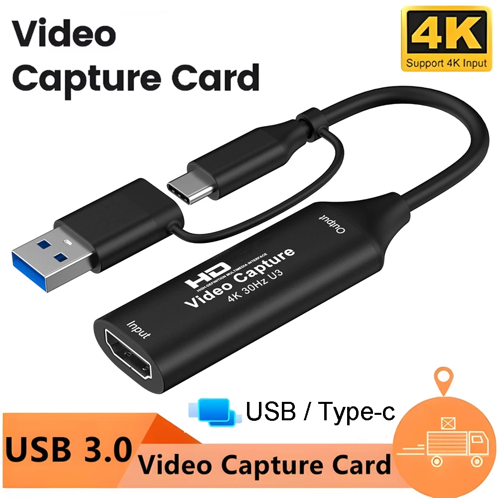 Placa de captura de vídeo 4k hdmi-compatível com usb/tipo-c 3.0 grabber de vídeo pc computador câmera jogos streaming ao vivo gravador de vídeo