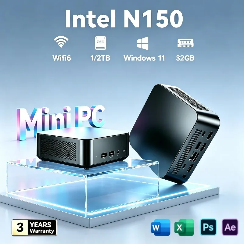 NOVO Mini PC Intel N150 2026 com 16GB de RAM, SSD de 1TB ou 2TB, WiFi6, Windows 11, Perfeito para Escritório e Jogos Portáteis