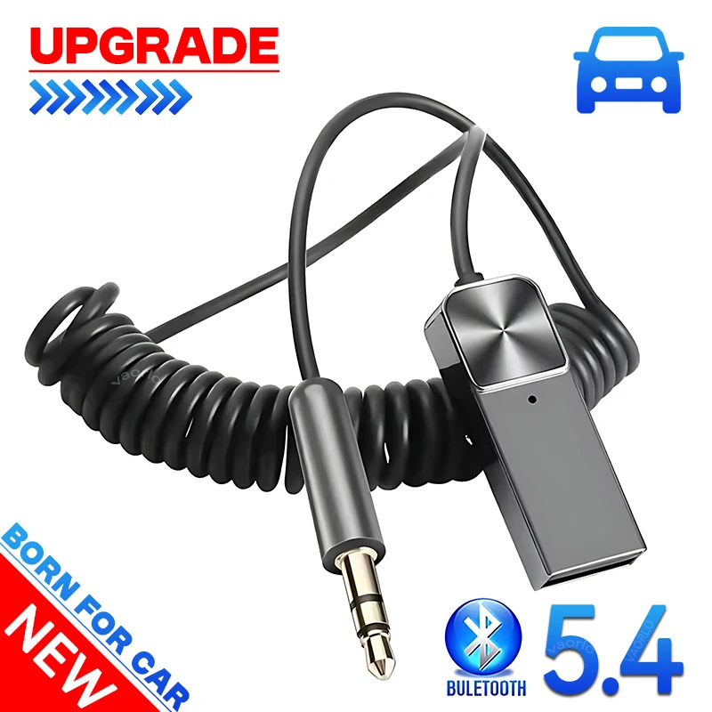 Atualizar bluetooth 5.4 receptor de áudio estéreo dongle usb para 3.5mm jack áudio do carro aux adaptador sem fio com microfone para carro bt transmitir
