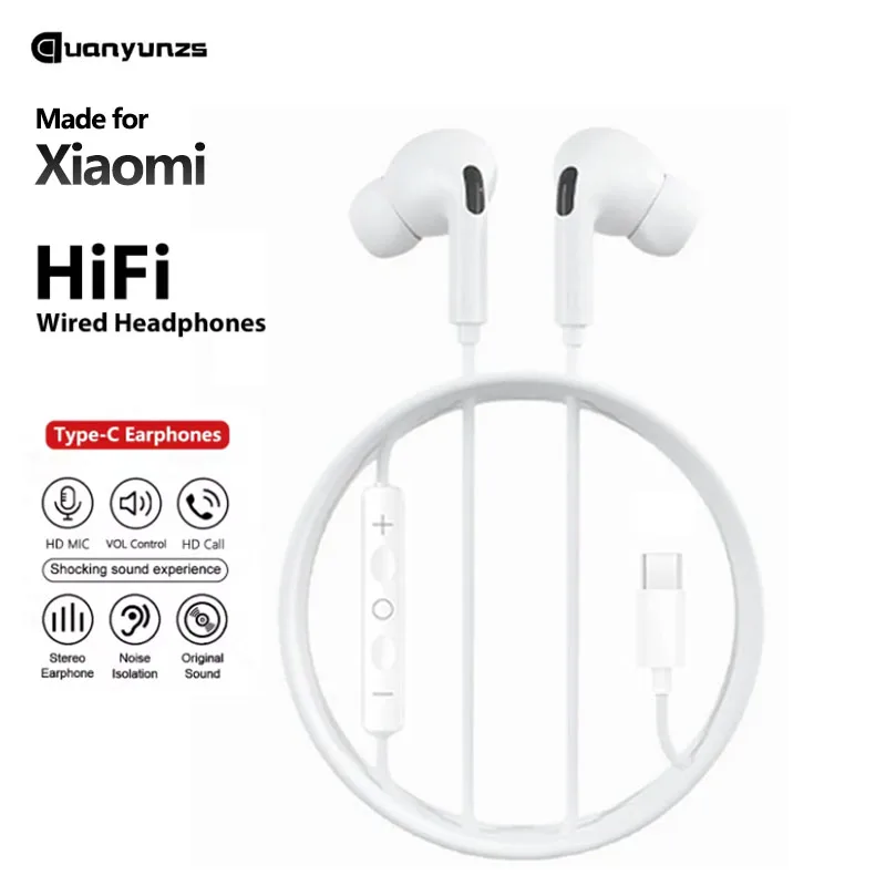 Fones de Ouvido Originais com Fio Tipo C USB C Estéreo com Graves para Xiaomi K90 17 15 14 Pro Ultra, Fones de Ouvido de 3.5mm com Microfone para Redmi Fones de Ouvido Originais com Fio Tipo C USB C Estéreo com Graves para Xiaomi K90 17 15 14 Pro Ultra, Fones de Ouvido de 3.5mm com Microfone para Redmi