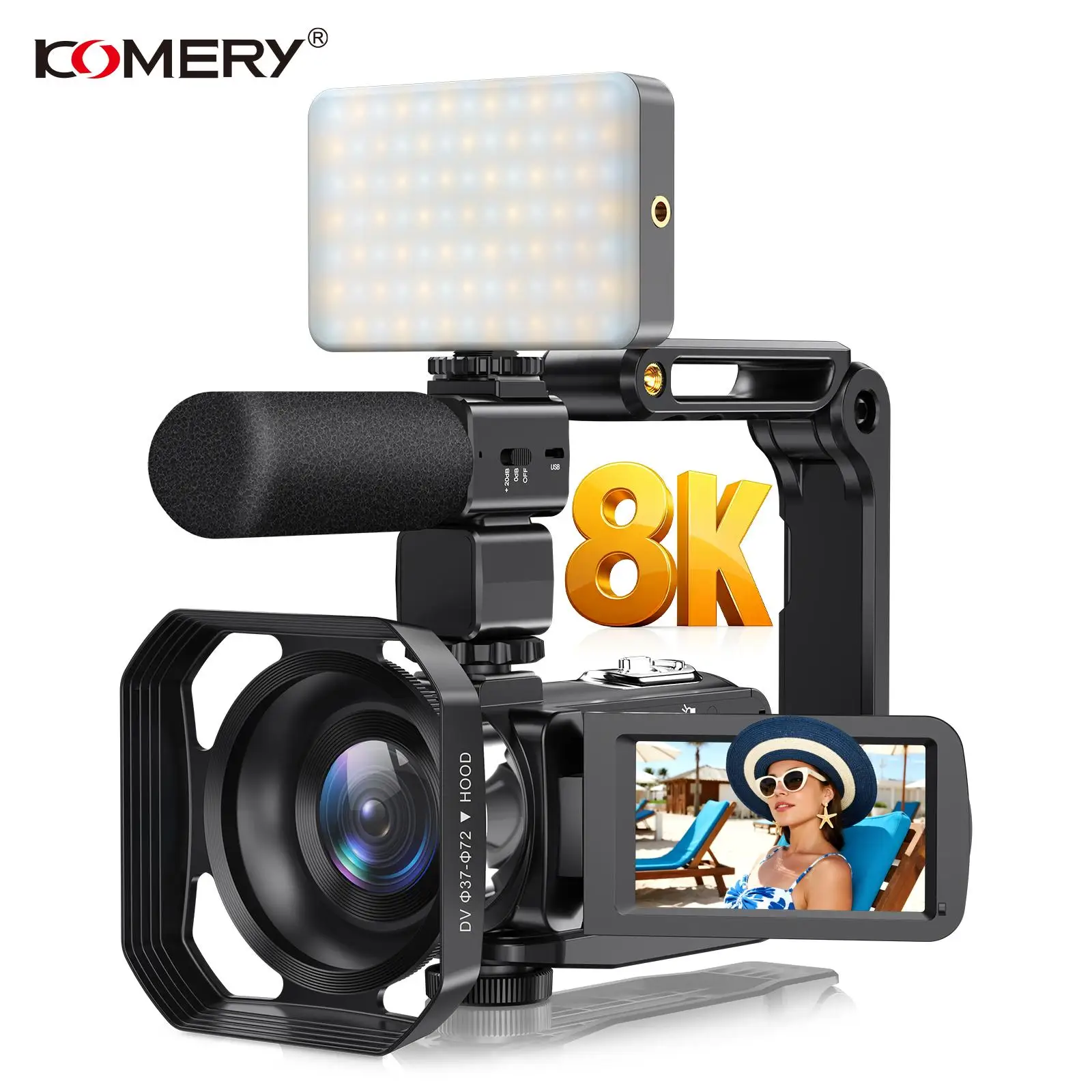 Filmadora 64MP 8K com Visão Noturna IR 18X, Gravador de Vídeo Digital, Tela Sensível ao Toque Rotativa de 3.0", Wi-Fi, Webcam para Vlogging e Transmissão ao Vivo