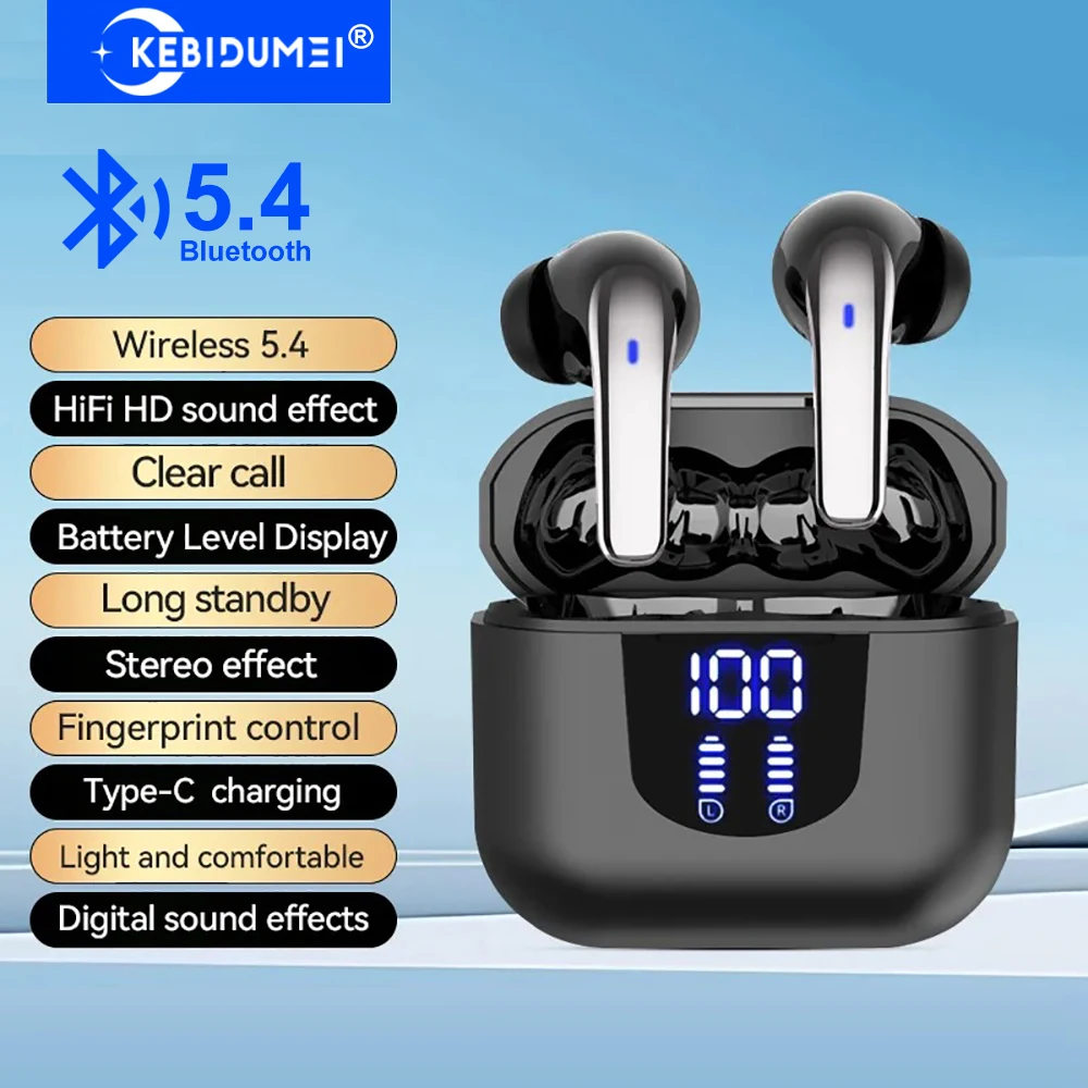 Fones de Ouvido Bluetooth 5.4 KEBIDUMEI, Fones Sem Fio HiFi Estéreo com Redução de Ruído, Earbuds In-ear com Display Digital, Headsets para Jogos Fones de Ouvido Bluetooth 5.4 KEBIDUMEI, Fones Sem Fio HiFi Estéreo com Redução de Ruído, Earbuds In-ear com Display Digital, Headsets para Jogos