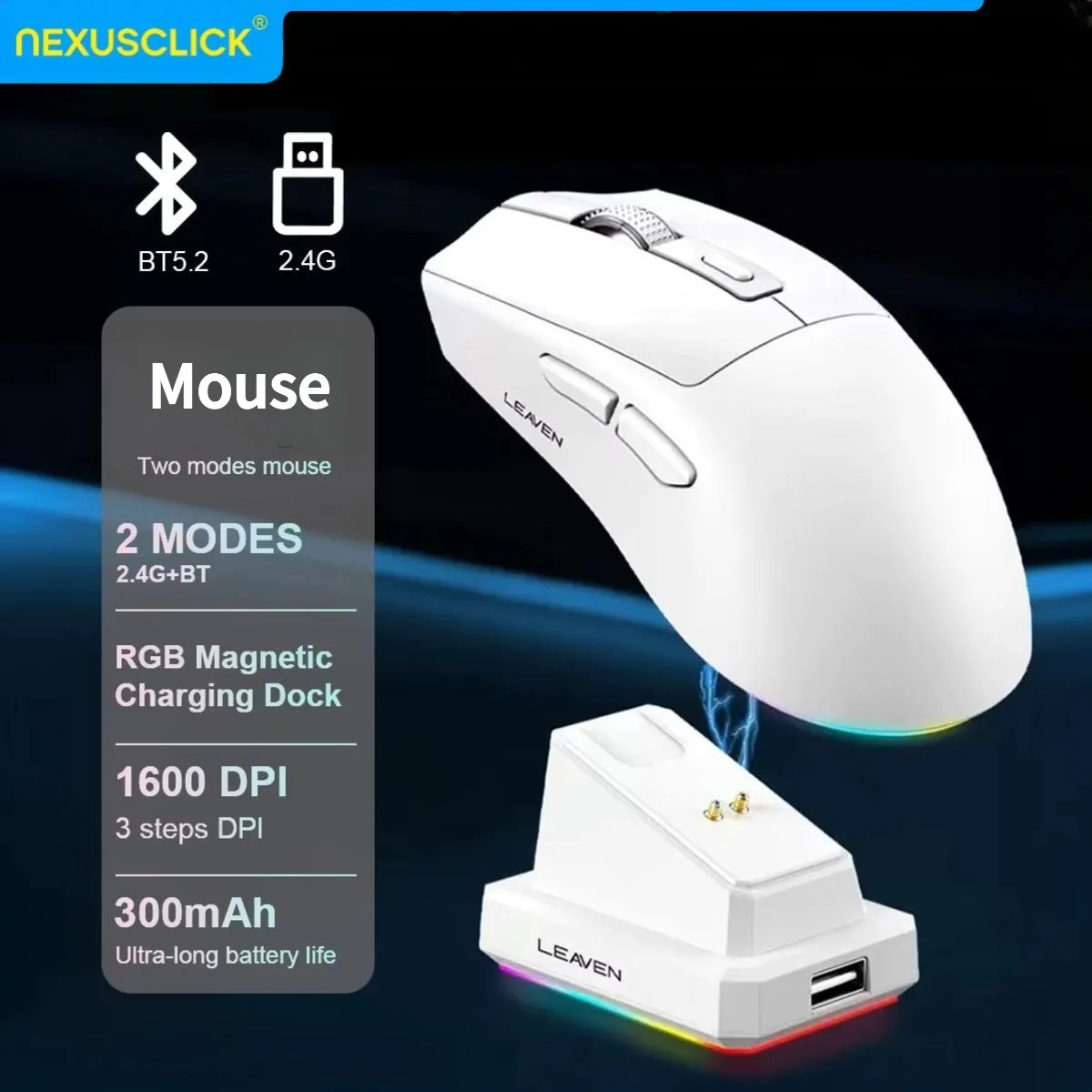 Mouse Sem Fio Bluetooth NexusClick, Mouse Gamer de Dois Modos para E-sports, Leve, com Carregamento Magnético, Novo 2026