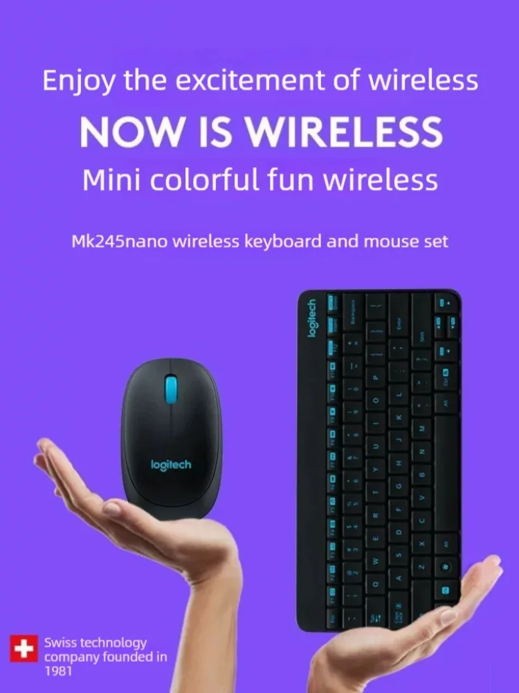 Conjunto Original Logitech MK245 Nano 2.4G de Teclado e Mouse Sem Fio, 79 Teclas, Kit Compacto para Escritório com Receptor Nano USB