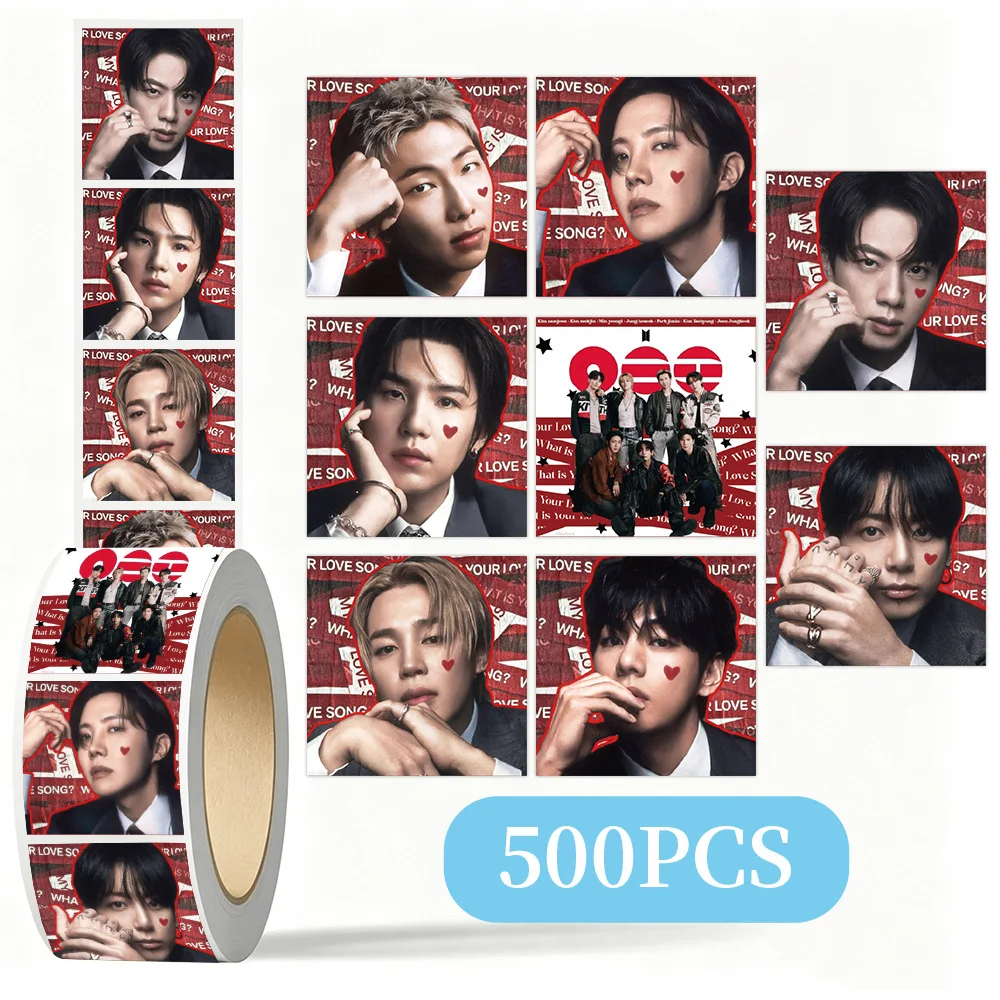 500 Peças de Adesivos de Estrelas K-pop BTS em Rolo para Artesanato DIY, Adesivos para Selar Envelopes, Decoração de Scrapbook e Caderno, Presente para Fãs