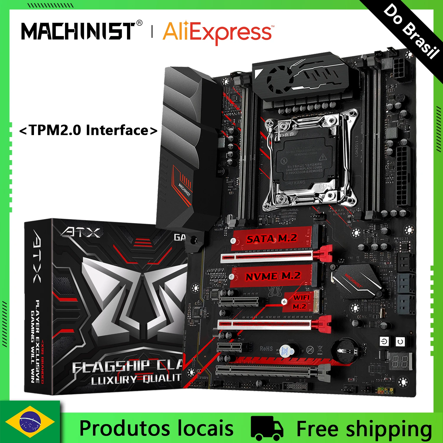 Placa-Mãe MACHINIST X99 MR9A PRO MAX com Suporte TPM2.0 para Processadores Intel Xeon E5 V3/V4 LGA 2011-3, RAM DDR4 Quatro Canais, NVME/SATA M.2