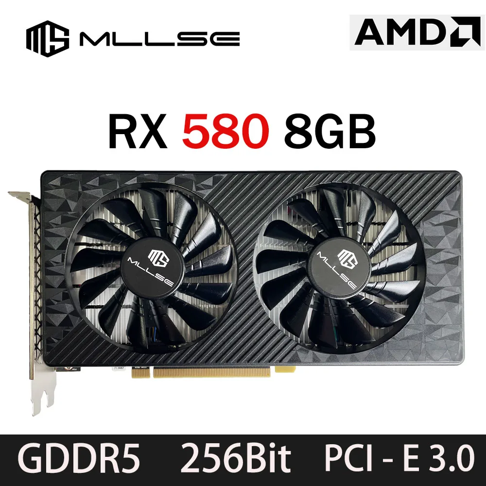 MLLSE AMD RX 580 8GB 2048SP Placa gráfica para jogos GDDR5 256Bit PCI-E 3.0 × 16 8Pin Radeon GPU Rx 580 Placa de vídeo Placa De vídeo