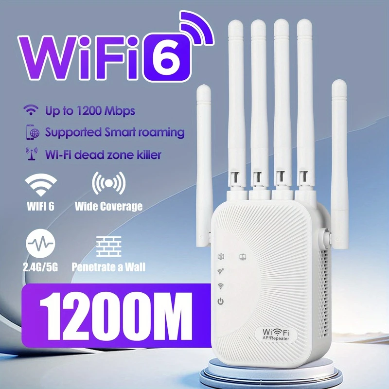 Repetidor WiFi 5GHz 1200Mbps, Roteador Extensor de Sinal WiFi, Amplificador de Sinal Dual Band 2.4G/5GHz, Aumentador de Sinal Wi-Fi de Longo Alcance