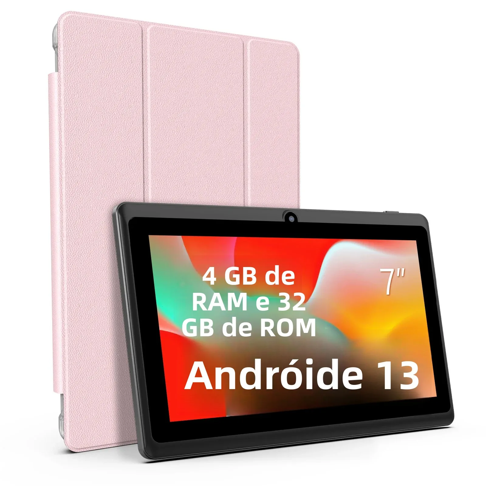 Tablet Android 13 de 7 polegadas, 4 (2+2) GB de RAM, 32GB de armazenamento, bateria de 3500mAh, tela HD 1024x600 IPS, câmeras duplas, WiFi, Bluetooth