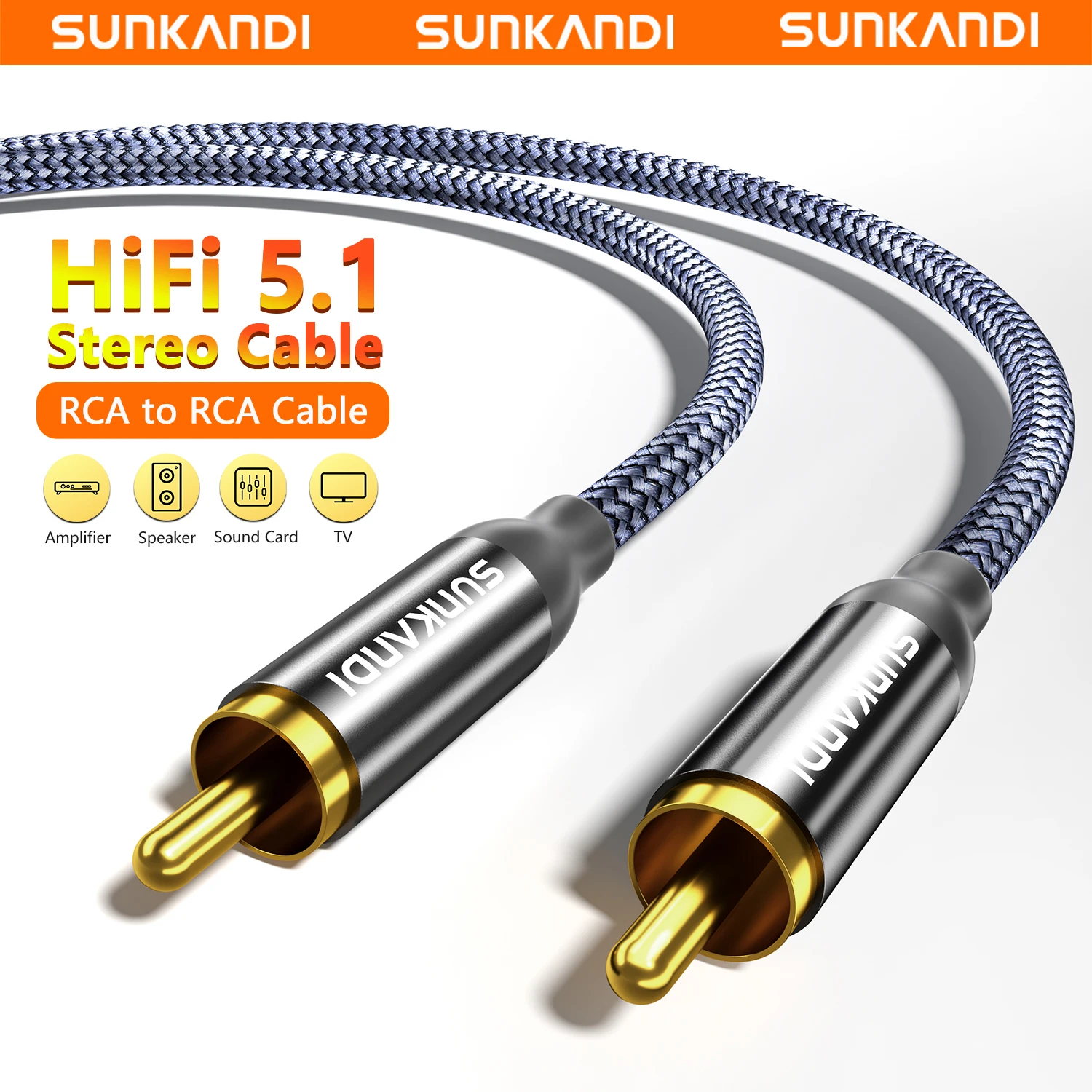 Cabo de Áudio SUNKANDI RCA para RCA, Cabo de Áudio Estéreo RCA Macho para RCA Macho para Home Theater, HDTV, Amplificadores e Caixas de Som