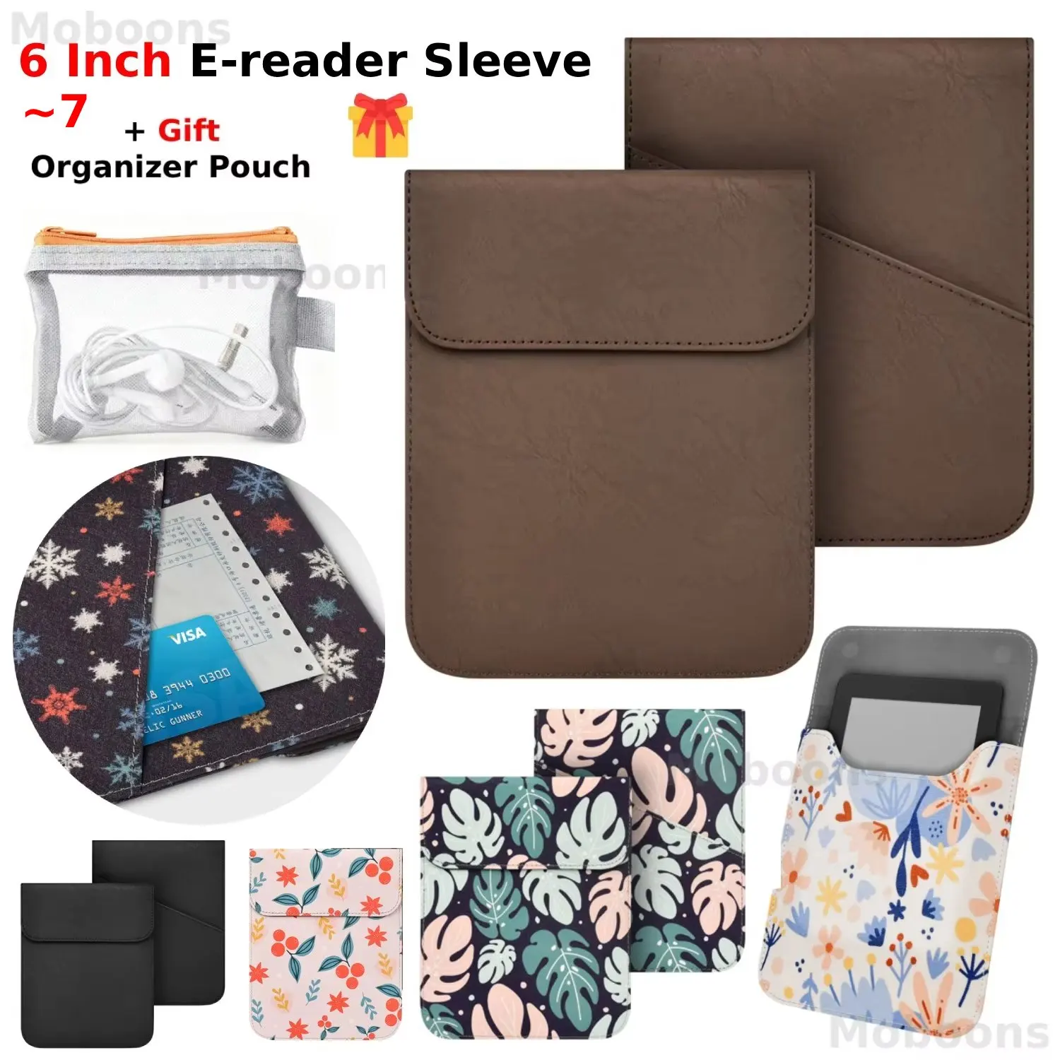 Para kindle kobo pocketbook paperwhite colorsoft viagem universal 6-7 Polegada e-reader caso capa magnética ebook bolsa pele manga
