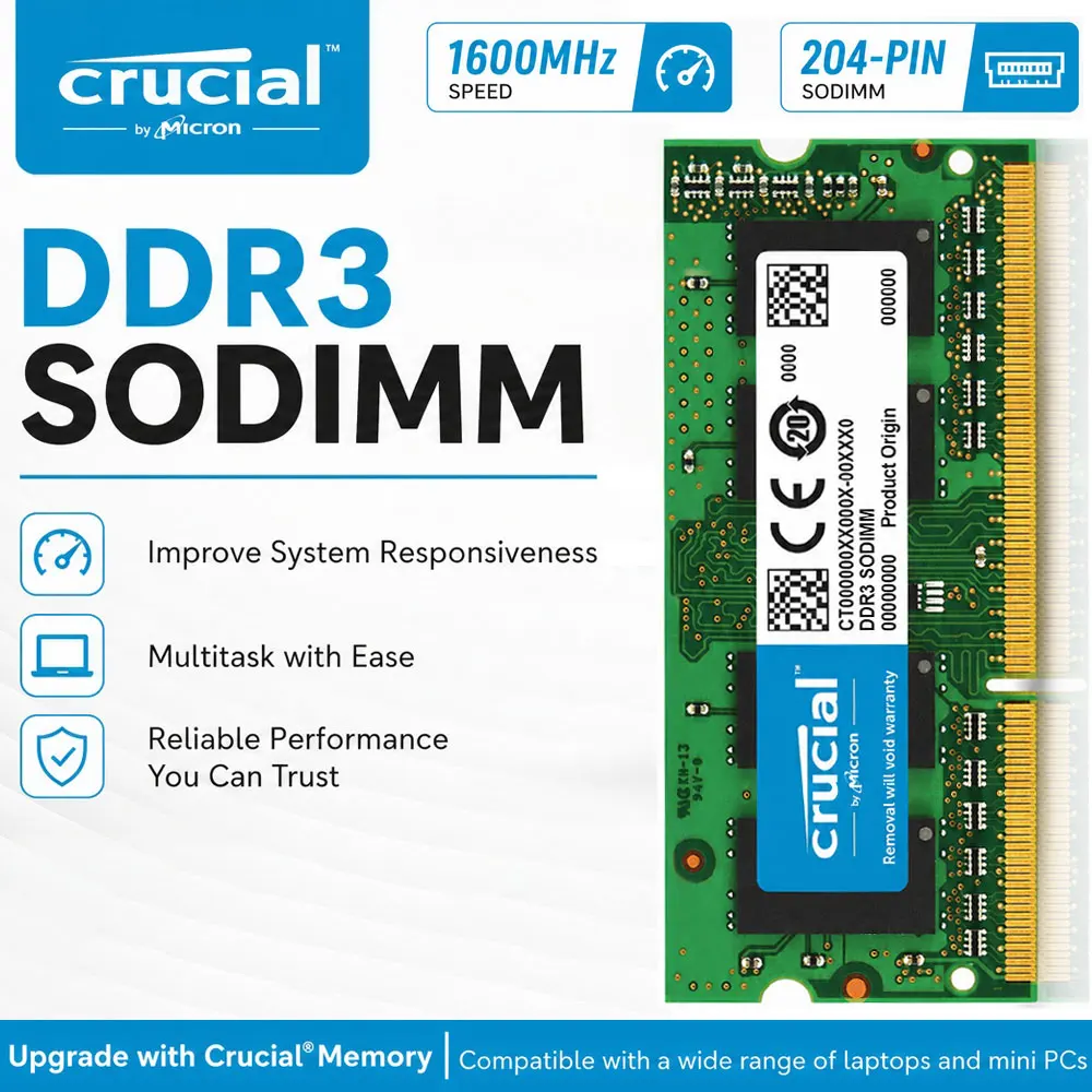 Memória RAM Crucial para Laptop DDR3L DDR3 8GB 4GB 1066 1333 1600MHz SO-DIMM PC3-8500 PC3-10600 12800 14900 1.35V 1.5V