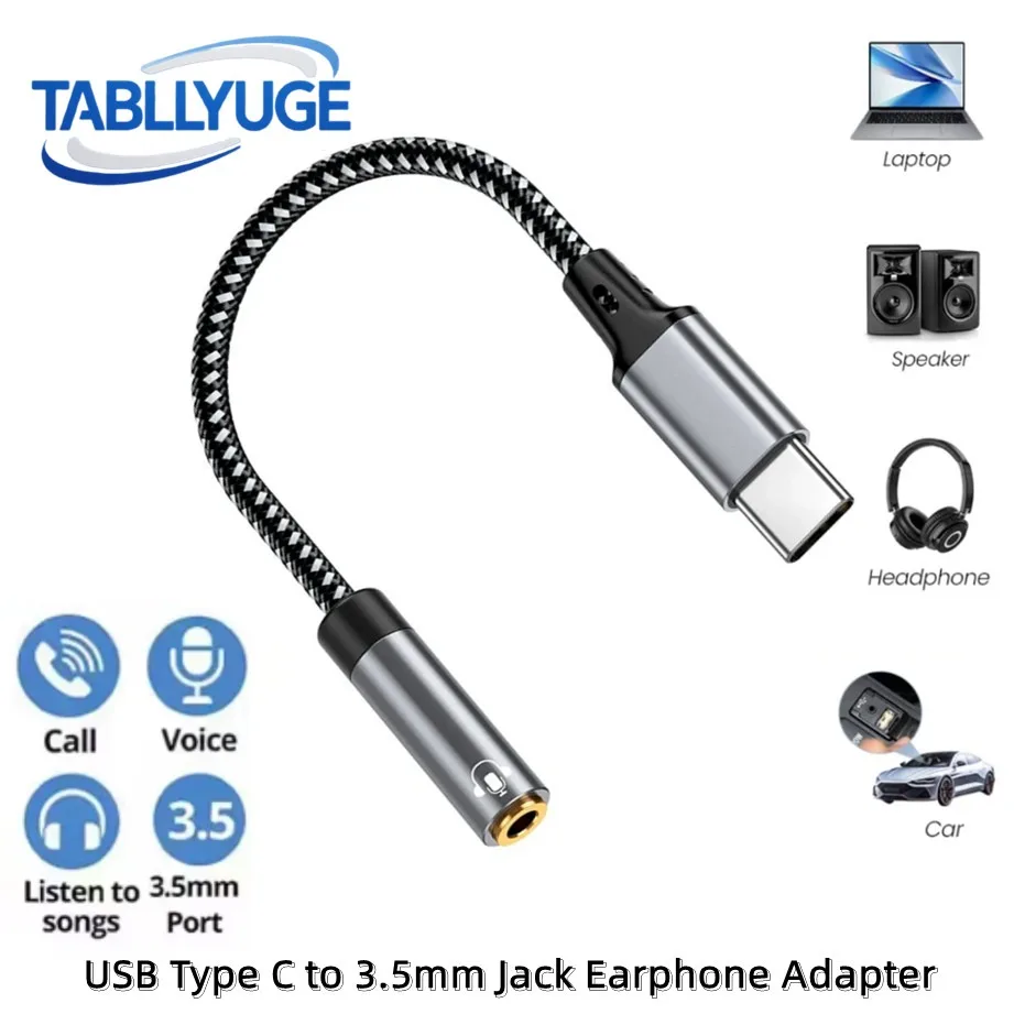 Usb tipo-c para 3.5mm jack adaptador de fone de ouvido USB-C 3.5mm jack aux conversor de áudio cabo para fone de ouvido alto-falante estéreo do carro