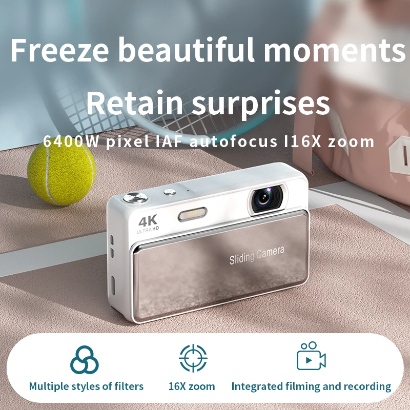 Nova Câmera Digital Deslizante CCD 4K de Alta Definição para Fotos e Gravações com Máquina Integrada para Cartão de Estudante Nova Câmera Digital Deslizante CCD 4K de Alta Definição para Fotos e Gravações com Máquina Integrada para Cartão de Estudante