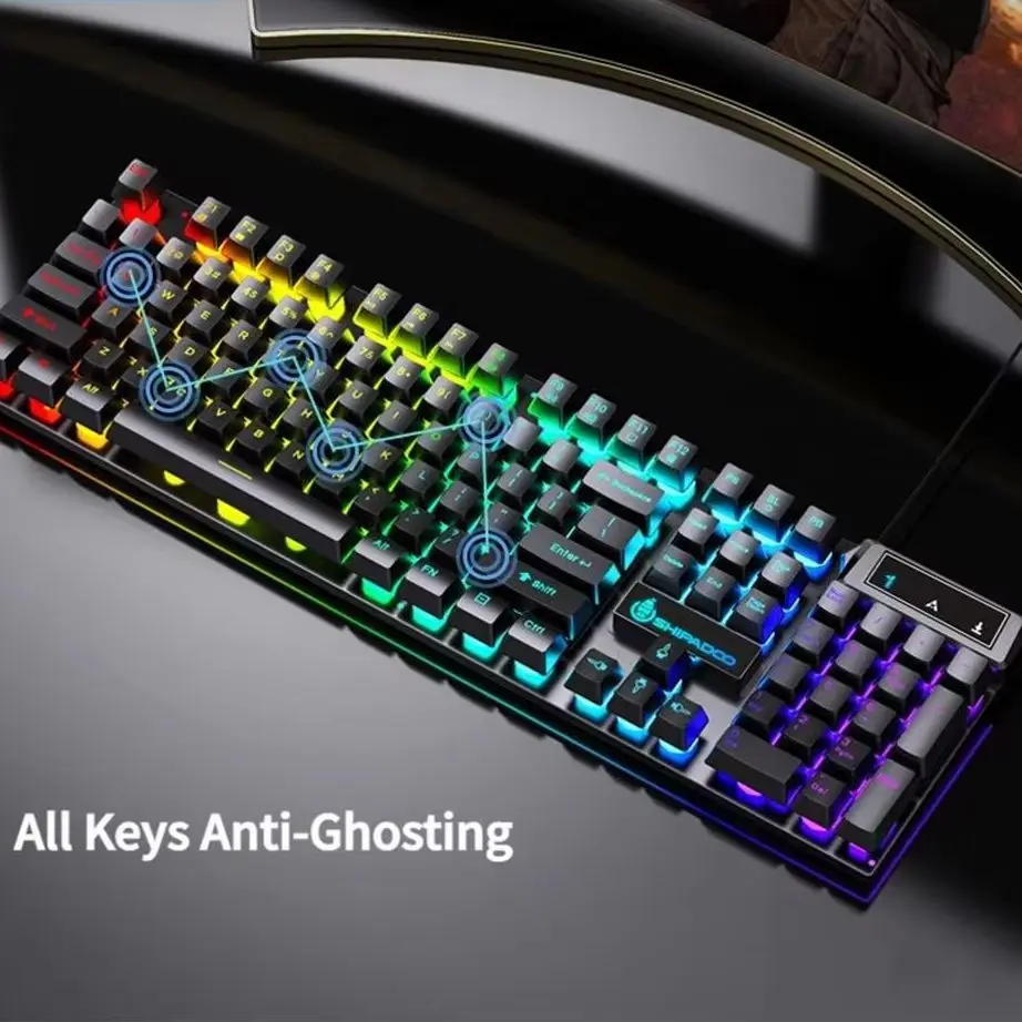 Teclado Mecânico NexusClick RGB Retroiluminado à Prova d'Água com Sensação de Toque Mecânico, Teclado USB com Fio para Jogos, Escritório e Gamer, para PC, Laptop e Computador