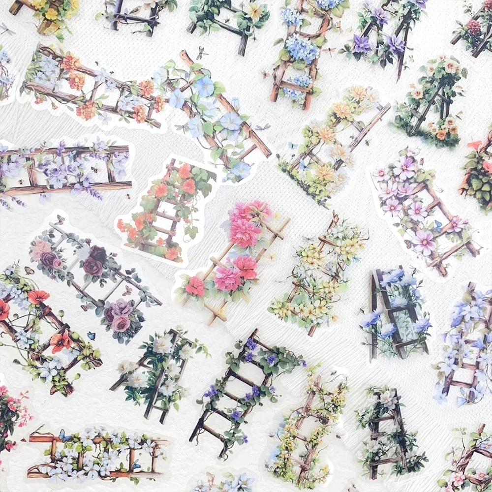 50 pçs flor escada pet adesivos decalques para portátil notebook mala skate guitarra diy estética adesivos transparentes