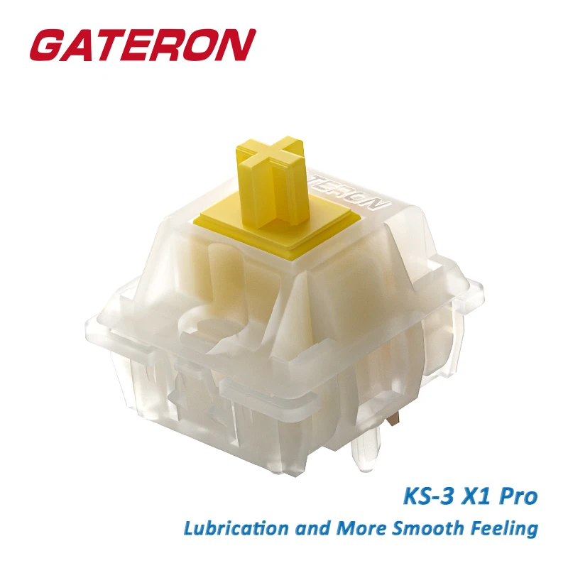 Interruptor Mecânico GATERON Milky Yellow Pro de Camada Única KS-3 X1 com Lubrificação Linear de 5 Pinos para Teclado Gamer DIY Hotswap