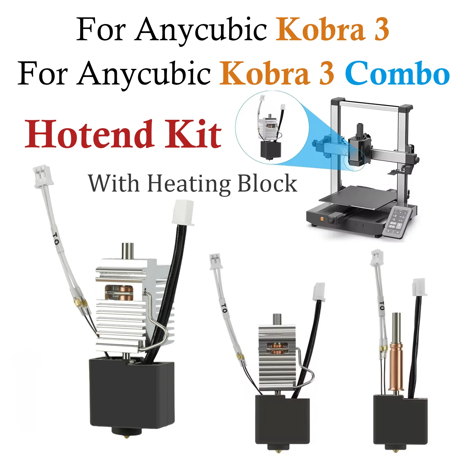 Kit Hotend para Anycubic Kobra 3 Combo, Bico de Latão, Termistor, Bloco de Aquecimento, Hot End para Anycubic Kobra 3, Peças de Upgrade