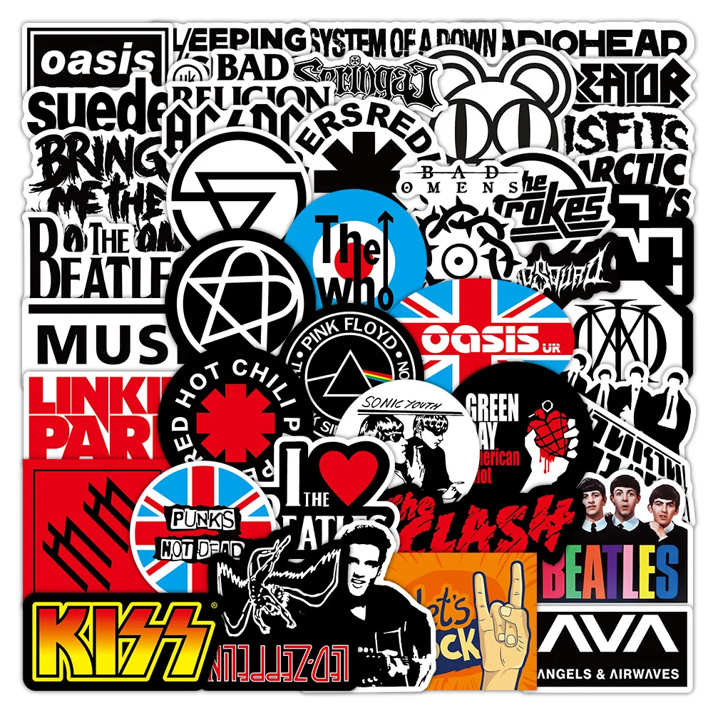 56 Adesivos Divertidos de Desenhos Animados de Bandas de Rock para Graffiti, Decoração Criativa DIY para Capas de Celular, Cadernos, Copos de Água e Brinquedos – Adesivos de Presente