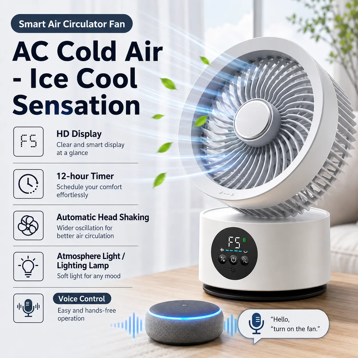 Ventilador Portátil de Parede com Controle Remoto, Ventilador Elétrico Dobrável Recarregável USB com Luz Noturna e Resfriador de Ar