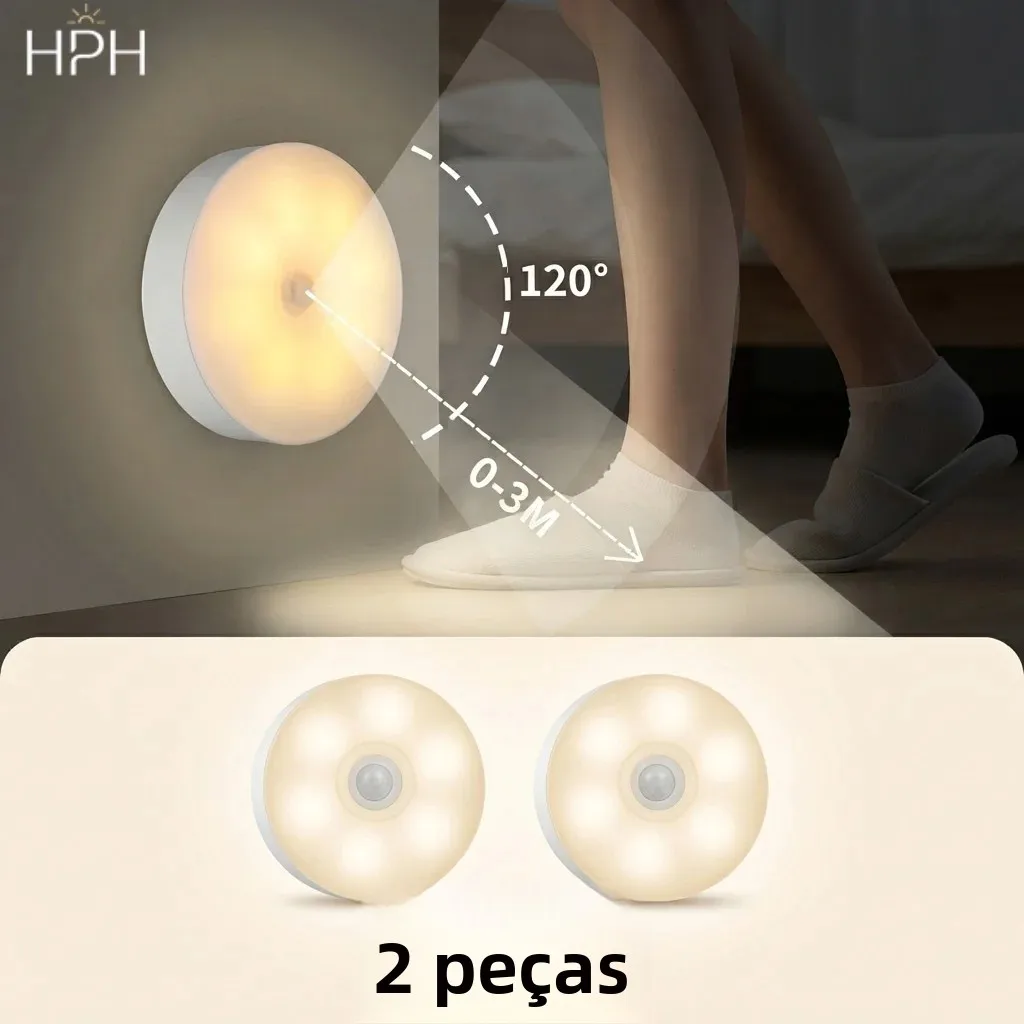 Lâmpada Noturna LED HPH com Sensor de Movimento Inteligente, 2 Peças, Iluminação Automática, Recarregável por USB, Sem Fio, Sucção Magnética, Luz Noturna para Casa Lâmpada Noturna LED HPH com Sensor de Movimento Inteligente, 2 Peças, Iluminação Automática, Recarregável por USB, Sem Fio, Sucção Magnética, Luz Noturna para Casa