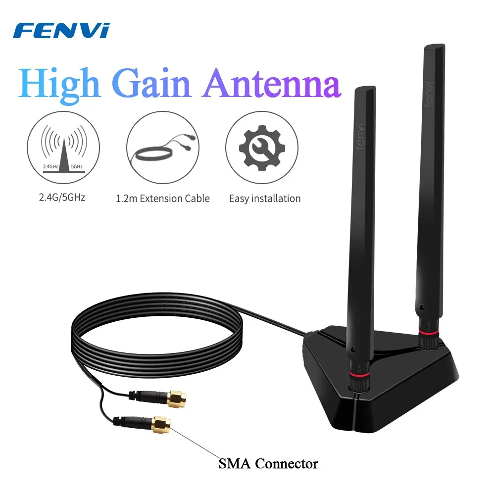 Fenvi-Antena Base Estendida para Roteador Sem Fio, Alto Ganho, Banda Dupla, 2.4G, 5Ghz, AX210, AX200, 9260, Cartão WiFi, Desktop, Adaptador PCIe, AP