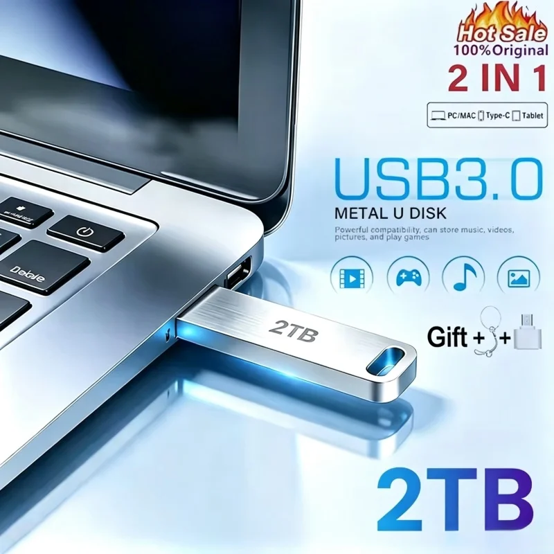 Adaptador USB de Metal, Pen Drive USB 3.0 128GB 256GB 512GB, Mini Pen Drive de Metal de Alta Velocidade 1TB 2TB, Memória USB 2026 Novo