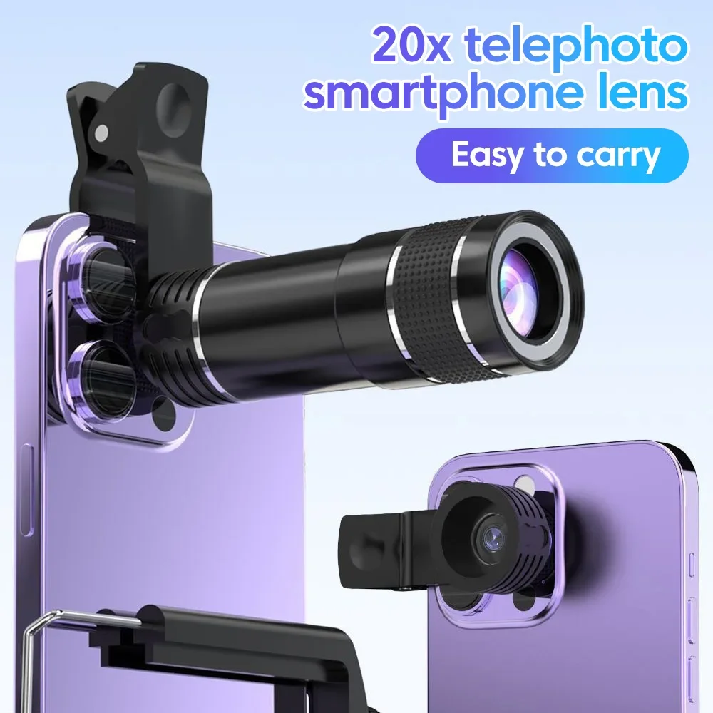 Lente de Teleobjetiva Universal HD com Zoom de 20X para Câmera Óptica, Lente de Foco para Smartphone, Telescópio para Shows, Competições e Observação de Animais