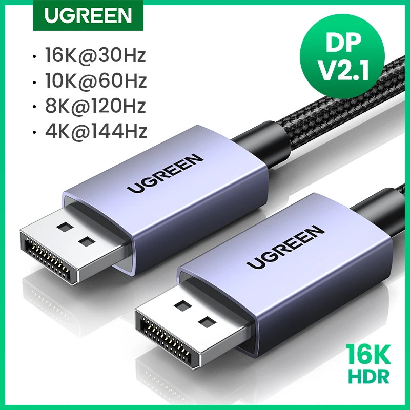 UGREEN-Displayport Cabo para Xiaomi TV Box PC Laptop Monitor Game, DP Cable Display Port, Cabo de Vídeo Áudio, 16K, 4K144Hz, 8K, 16K