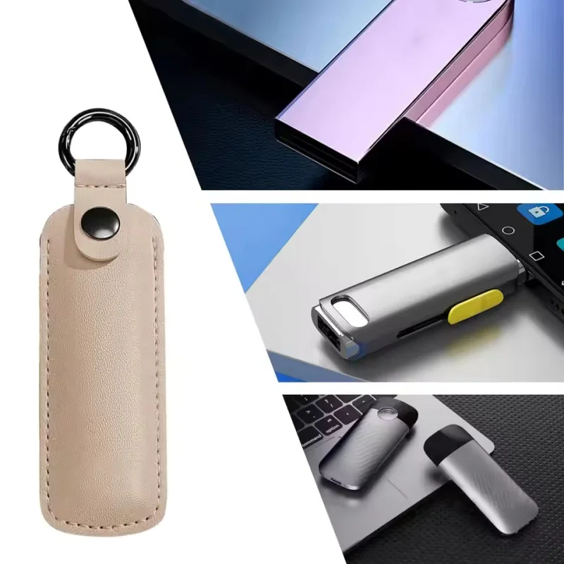 Estojo de Couro para Pen Drive com Chaveiro, Bolsa de Armazenamento para USB Flash Drive, Capa Protetora para Pendrive, Estojo para Memory Stick