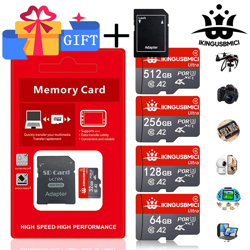 Cartão Micro SD V30 U3 100% Original 32GB 64GB 512GB 256GB Cartão TF de Alta Velocidade 4K para Câmera de Carro