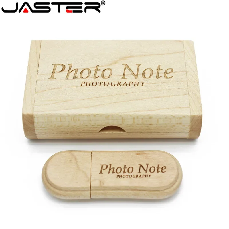 JASTER 1 unidade, logotipo personalizado gratuito com gravação a laser, pendrive de madeira + caixa, 4GB 8GB 16GB 32GB 64GB, pen drive USB, presente para fotografia.