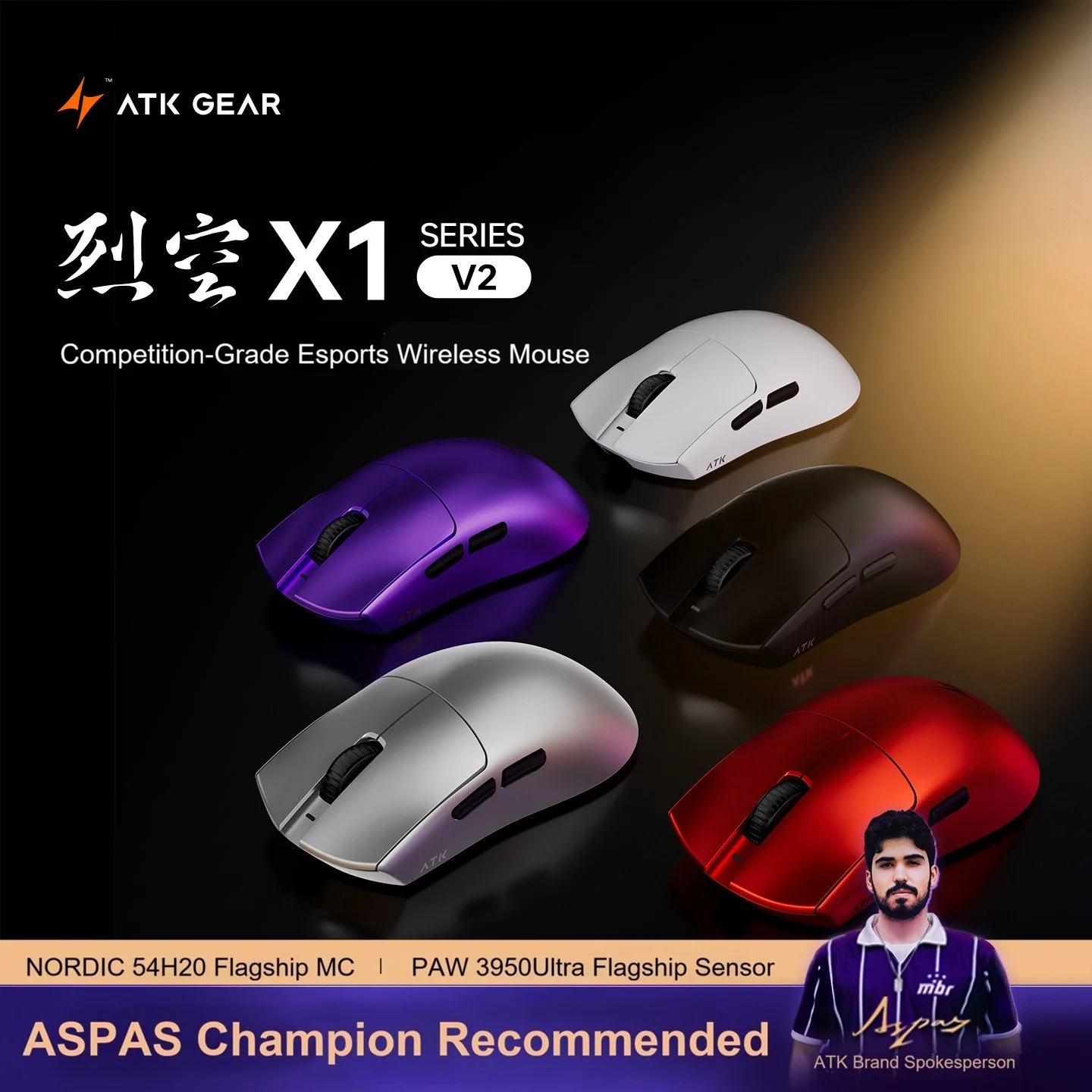 Mouse Sem Fio ATK X1 V2 Ultimate 2.0 PAW3950 Ultra Leve 54g 42000DPI 750IPS 0.163ms Baixa Latência Acessório Gamer Presentes