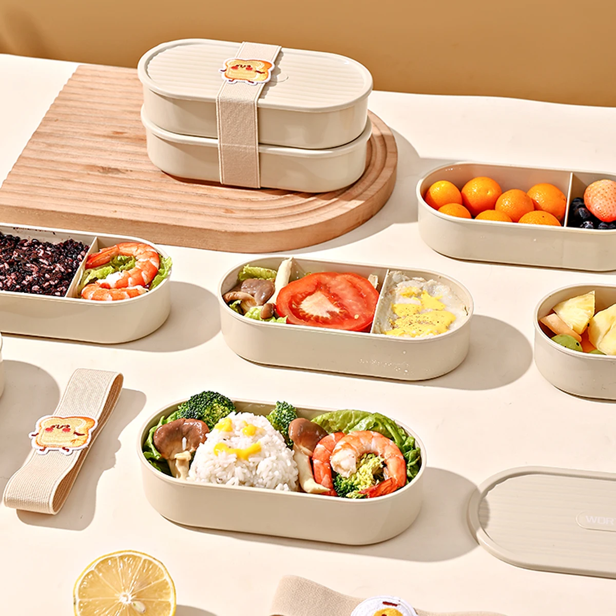 WORTHBUY Novo 730ML Piquenique Portátil Dupla camada Bento Lunch Box Para Estudante Microondas Salada De Frutas Segura Recipiente De Alimento Com Alça