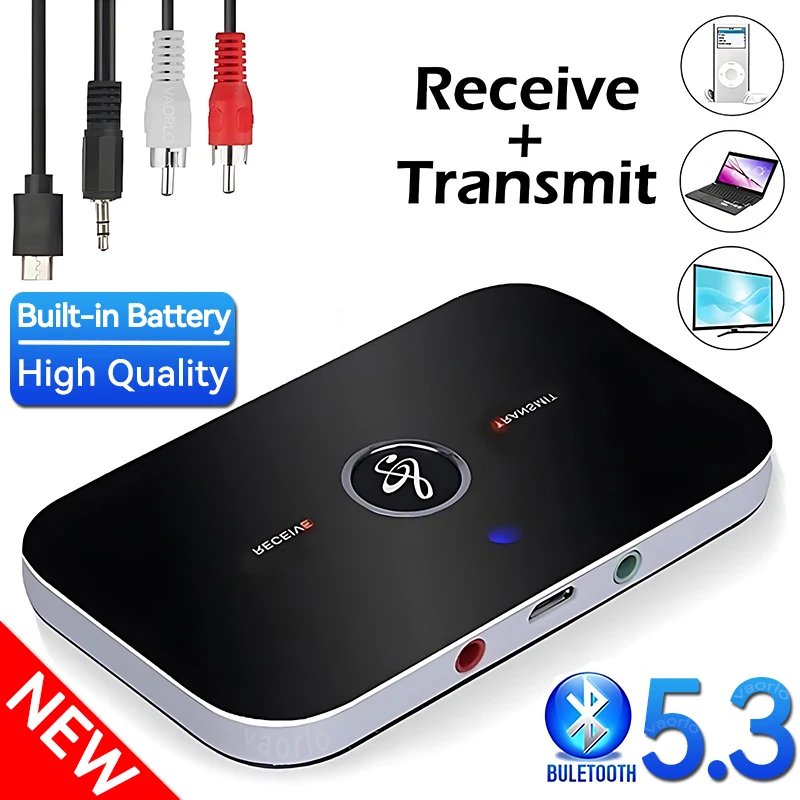 Atualizado bluetooth 5.3 transmissor de áudio receptor rca 3.5mm aux jack usb dongle música adaptador sem fio para carro pc tv fones de ouvido