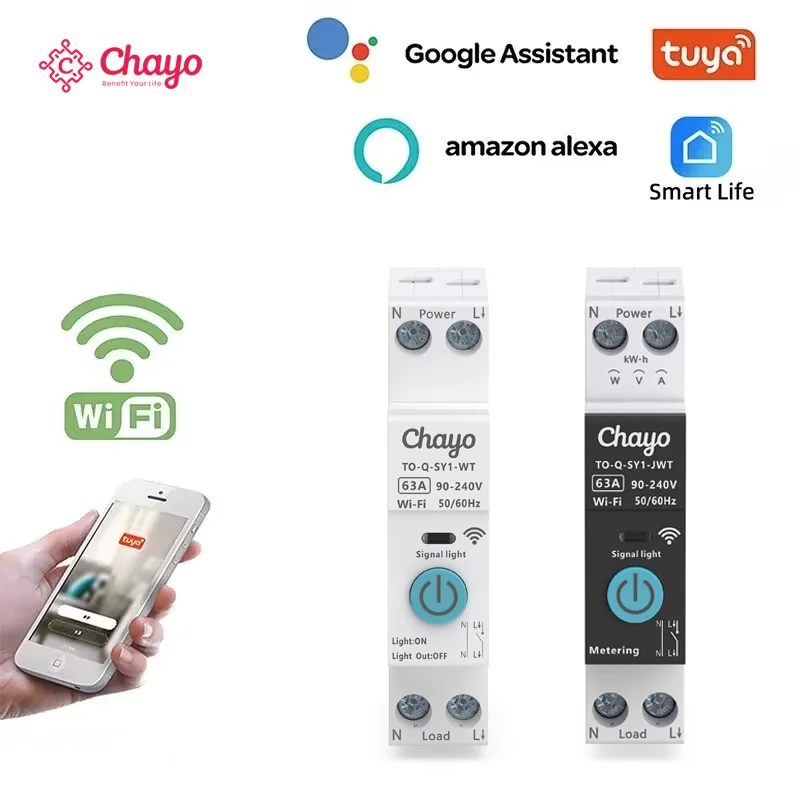 Disjuntor inteligente TUYA WIFI com medição de energia 1P 63A para trilho DIN, para casa inteligente, controle remoto sem fio, interruptor inteligente por aplicativo Chayo Disjuntor inteligente TUYA WIFI com medição de energia 1P 63A para trilho DIN, para casa inteligente, controle remoto sem fio, interruptor inteligente por aplicativo Chayo