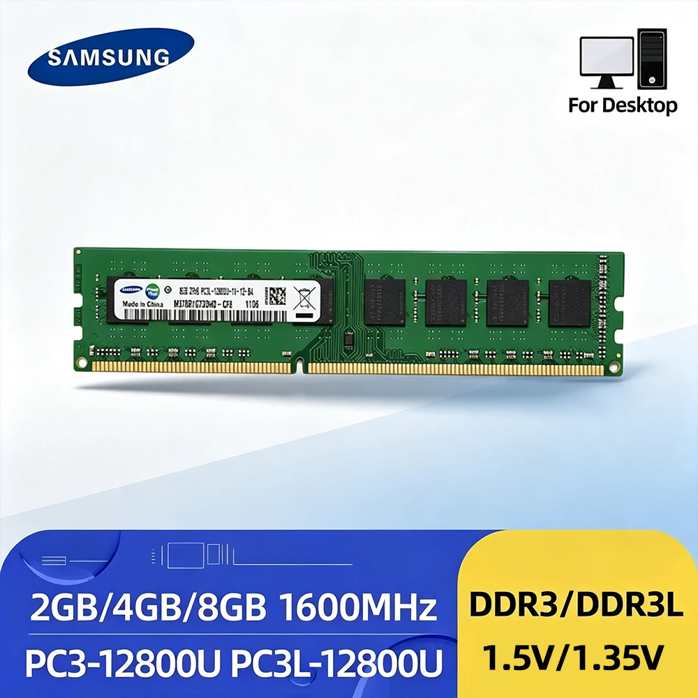 Memória RAM Samsung DDR3 DDR3L 2GB 4GB 8GB 1600MHz para Desktop PC3-12800U PC3L-12800U DIMM 240 Pinos 1.5V 1.35V Memória RAM DDR3