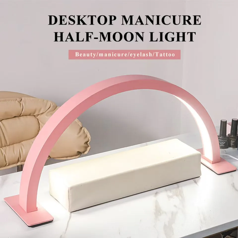 Lâmpada de Trabalho New Moon para Unhas - Luminária de Mesa para Beleza, Fonte de Alimentação USB Tricolor - Preto/Branco/Rosa, Ideal para Arte de Unhas, Cílios