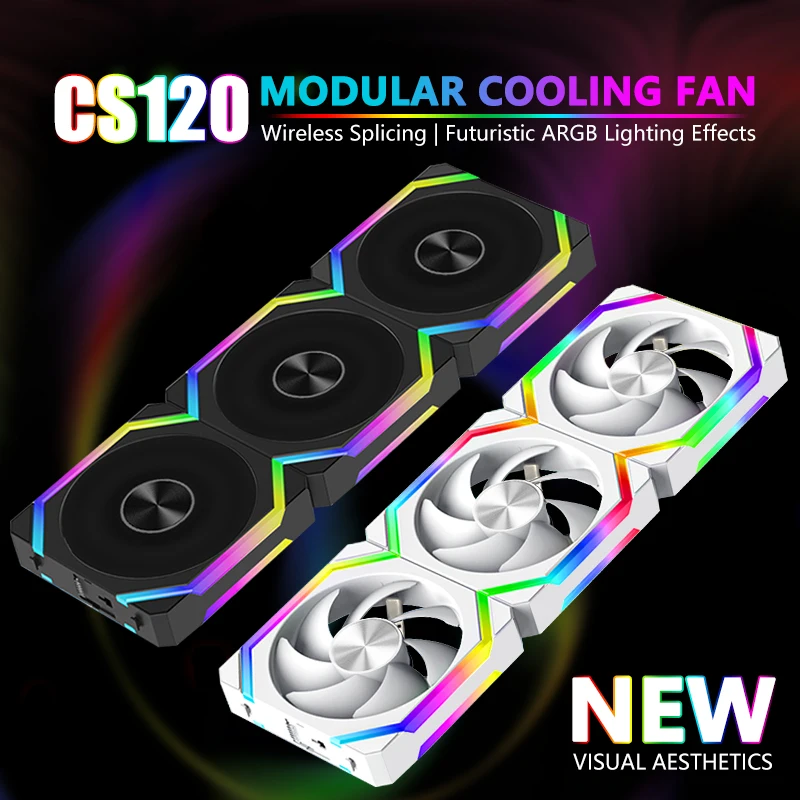 Jumpeak cs120 argb ventilador de refrigeração 360mm 240mm modular empilhável emenda pwm silencioso 120mm rgb ventiladores para jogos pc caso refrigerador de água
