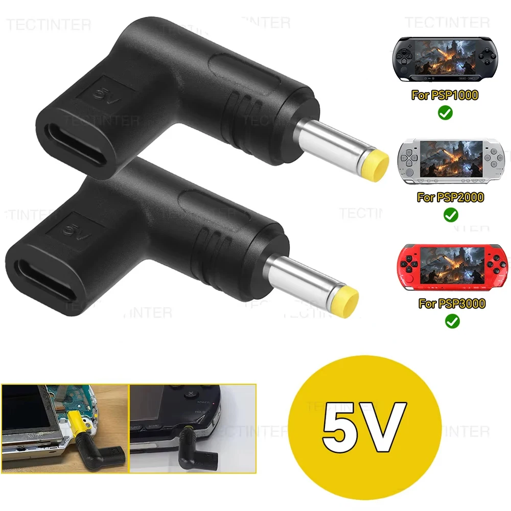 Adaptador de Carregamento 5V, Conversor de Tipo-C para DC para PSP 1000 2000 3000, Console de Videogame Portátil, Mini Adaptador de Carregamento USB C