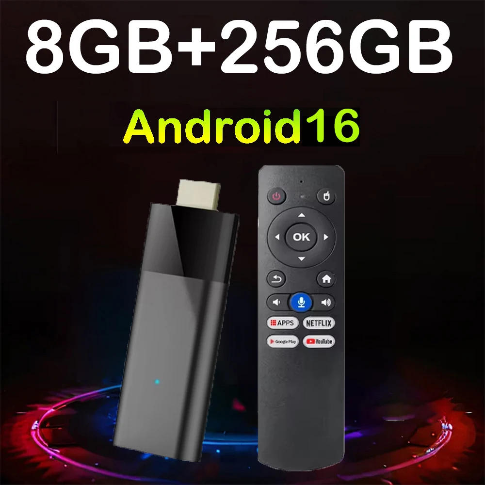 2026 Q12 Mini TV Stick Android 16 8K 8GB 32GB 128GB 256GB Controle Remoto por Voz Google Assistant BT6.0 Android16 Media Player Set Top Box